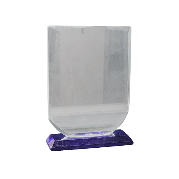 Trofeo de cristal rectangular con base azul